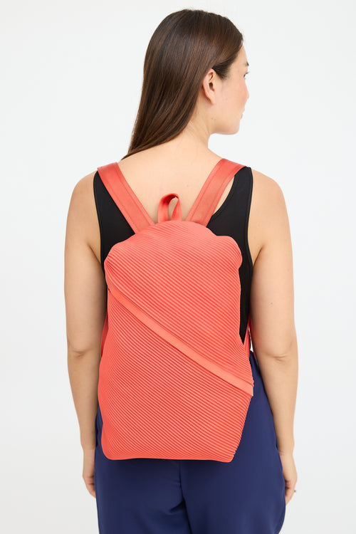 Pleats Please Issey Miyake Orange Bias Pleated Backpack