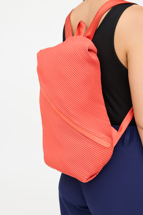 Pleats Please Issey Miyake Orange Bias Pleated Backpack