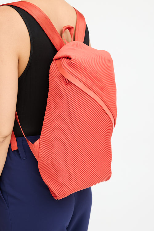 Pleats Please Issey Miyake Orange Bias Pleated Backpack