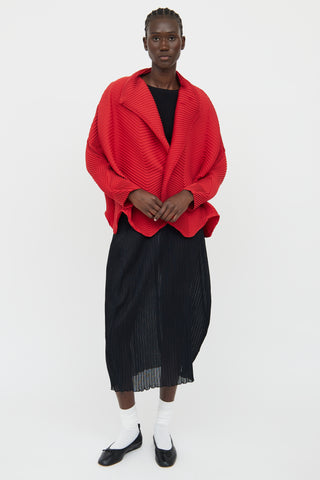 Issey Miyake Red Pleated Long Sleeve Top