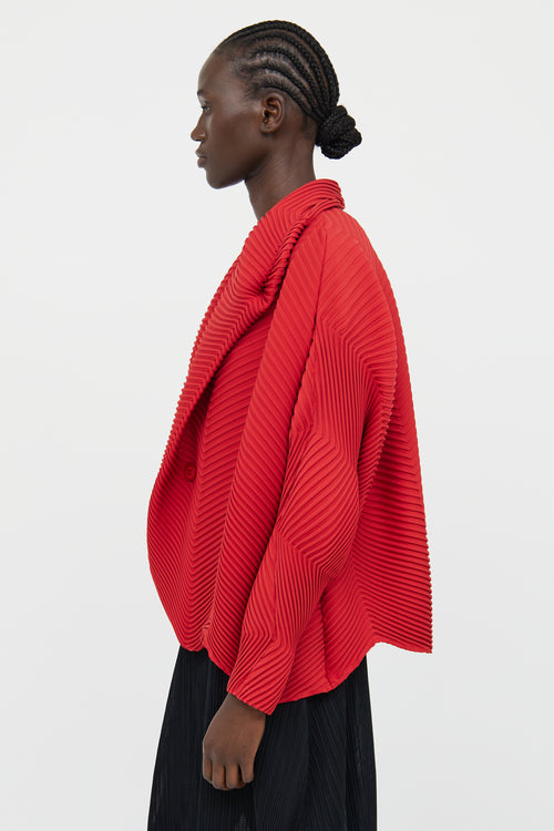 Issey Miyake Red Pleated Long Sleeve Top