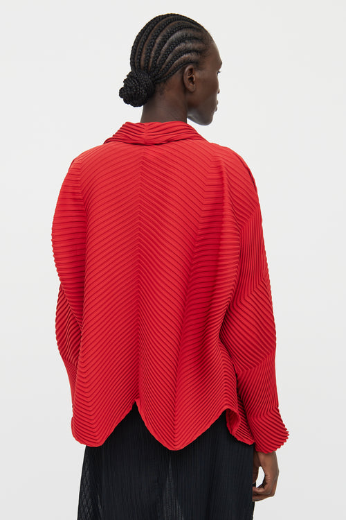 Issey Miyake Red Pleated Long Sleeve Top