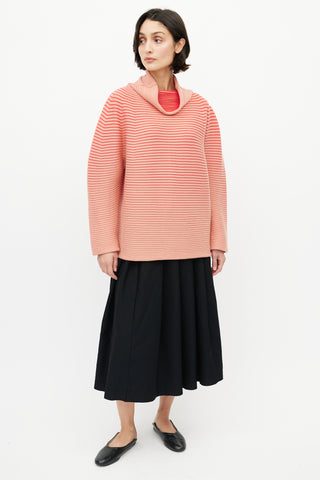 Issey Miyake Pink Ribbed Cowl Neck Sweater