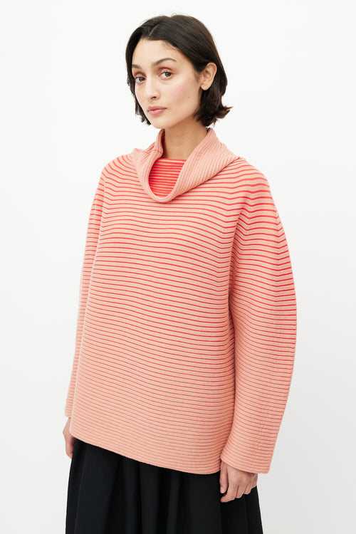 Issey Miyake Pink Ribbed Cowl Neck Sweater