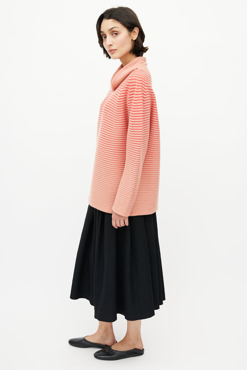 Issey Miyake Pink Ribbed Cowl Neck Sweater