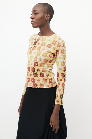 Issey Miyake Yellow 
Orange Mesh Long Sleeve Top