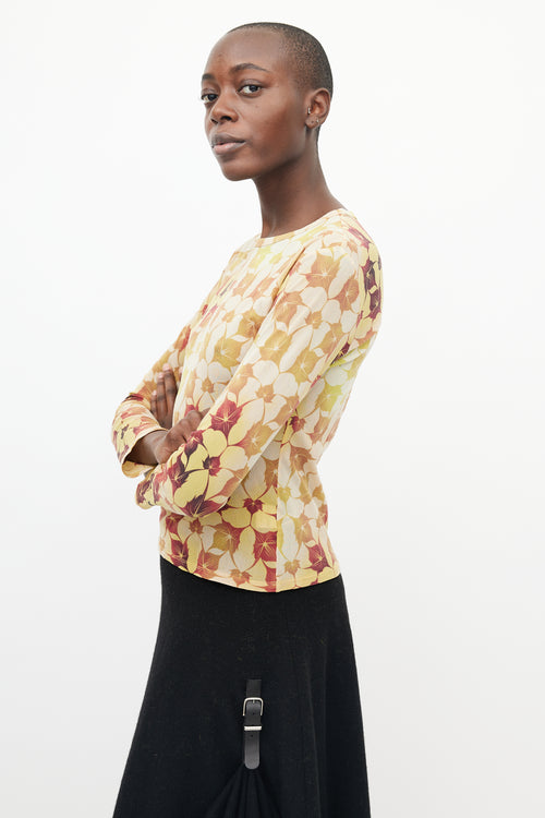 Issey Miyake Yellow 
Orange Mesh Long Sleeve Top