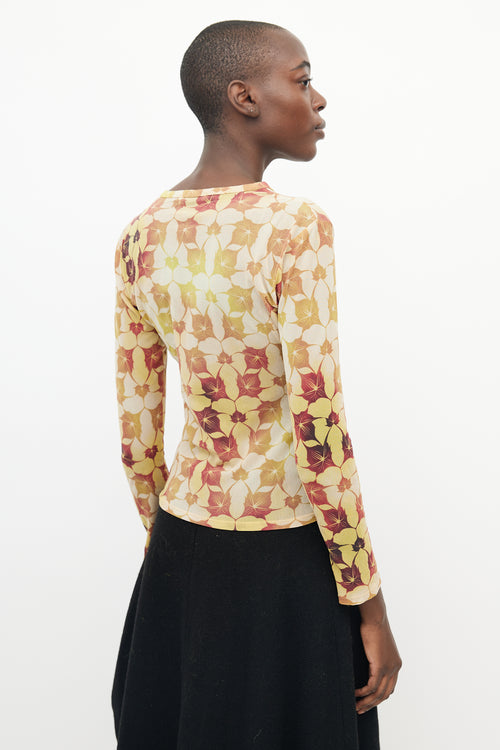 Issey Miyake Yellow 
Orange Mesh Long Sleeve Top