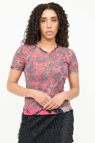 Issey Miyake Mesh Paisley V-Neck T-Shirt