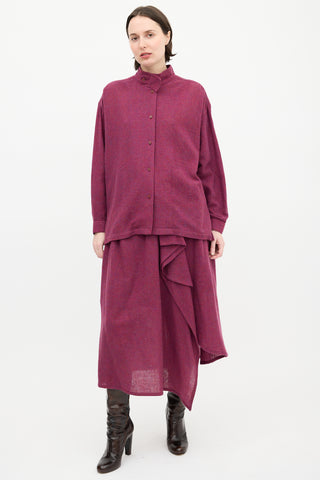 Issey Miyake 1980s Purple Melange Wool Shirt