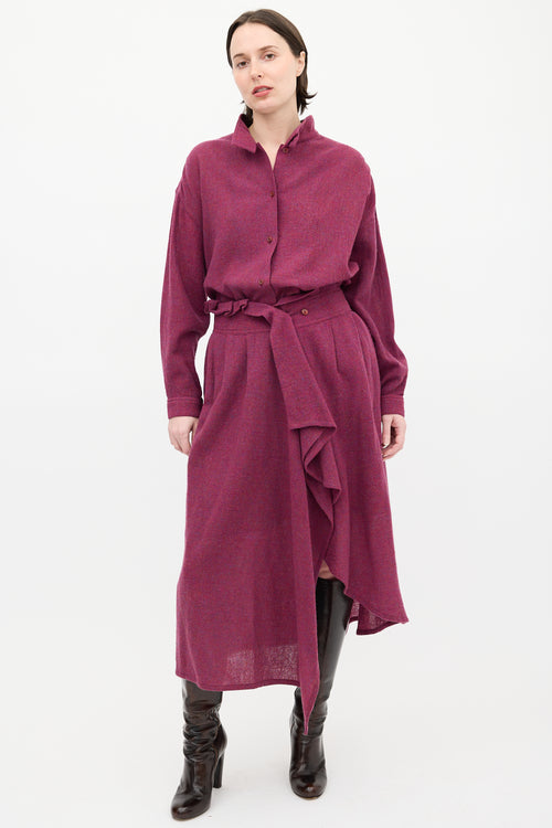 Issey Miyake 1980s Purple Melange Wool Wrap Skirt