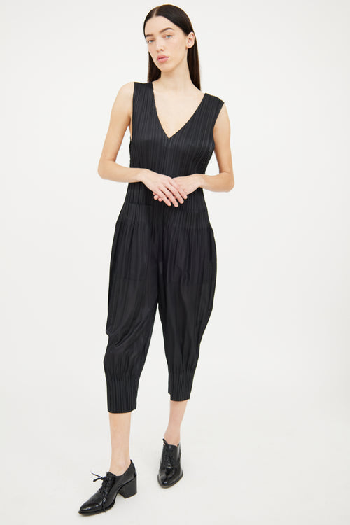 Pleats Please Issey Miyake Black Pleated Sleeveless Jumpsuit