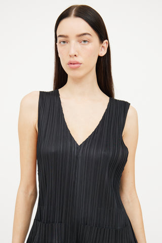 Pleats Please Issey Miyake Black Pleated Sleeveless Jumpsuit