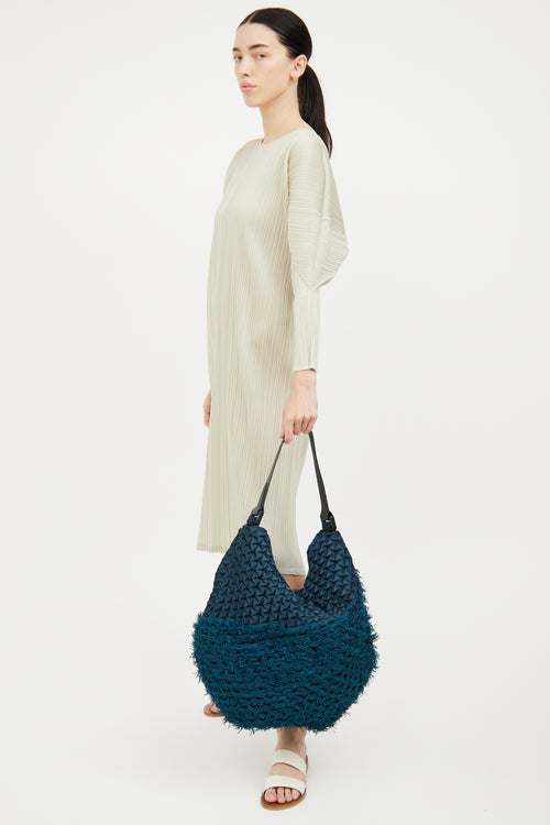 Issey Miyake Blue 
Green Triangle Fringe Shoulder Bag