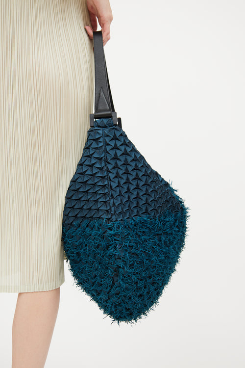 Issey Miyake Blue 
Green Triangle Fringe Shoulder Bag