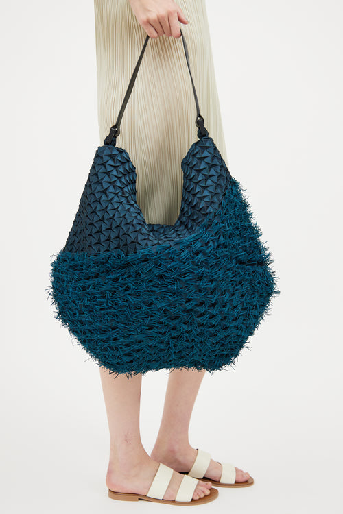 Issey Miyake Blue 
Green Triangle Fringe Shoulder Bag