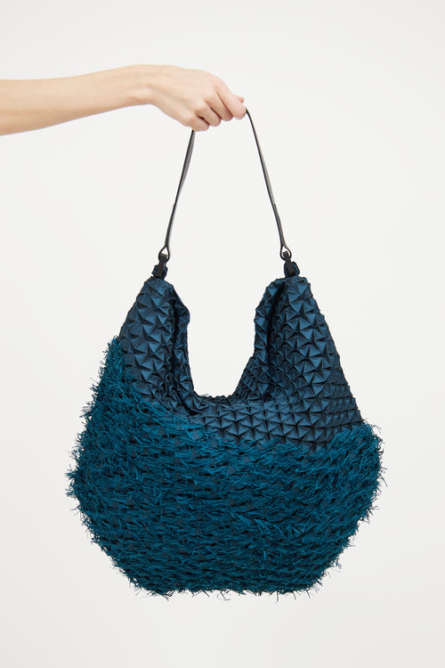 Issey Miyake Blue 
Green Triangle Fringe Shoulder Bag