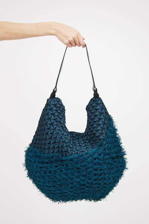 Issey Miyake Blue 
Green Triangle Fringe Shoulder Bag