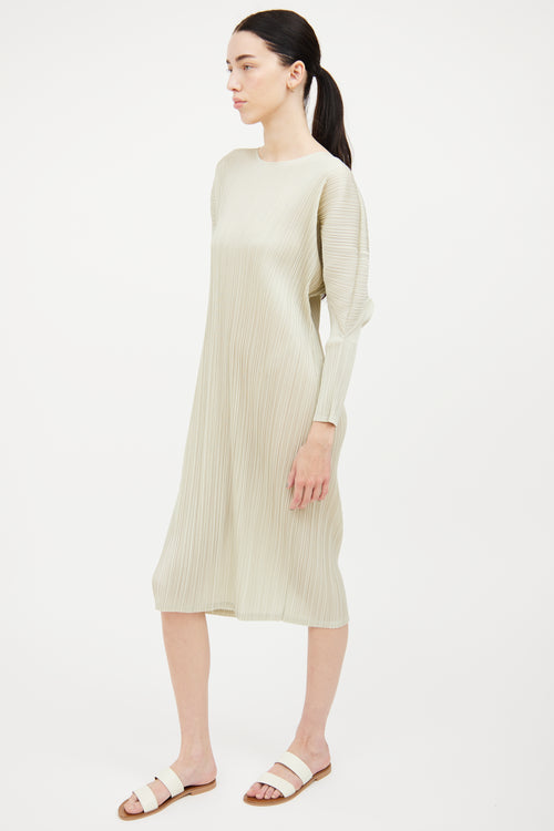 Pleats Please Issey Miyake Light Green Pleated Dress