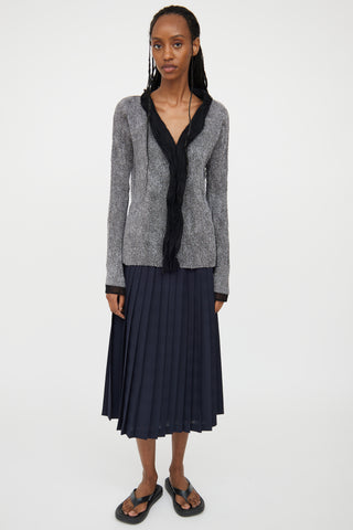 Issey Miyake Grey 
Black Pleated Buttoned Top