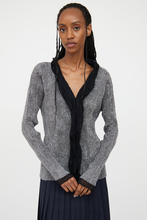 Issey Miyake Grey 
Black Pleated Buttoned Top