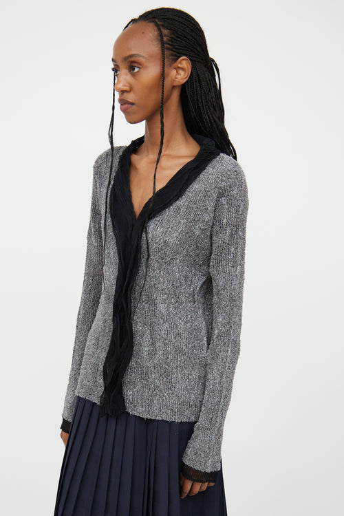 Issey Miyake Grey 
Black Pleated Buttoned Top