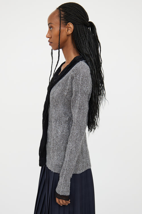 Issey Miyake Grey 
Black Pleated Buttoned Top