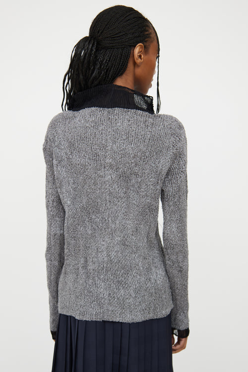 Issey Miyake Grey 
Black Pleated Buttoned Top