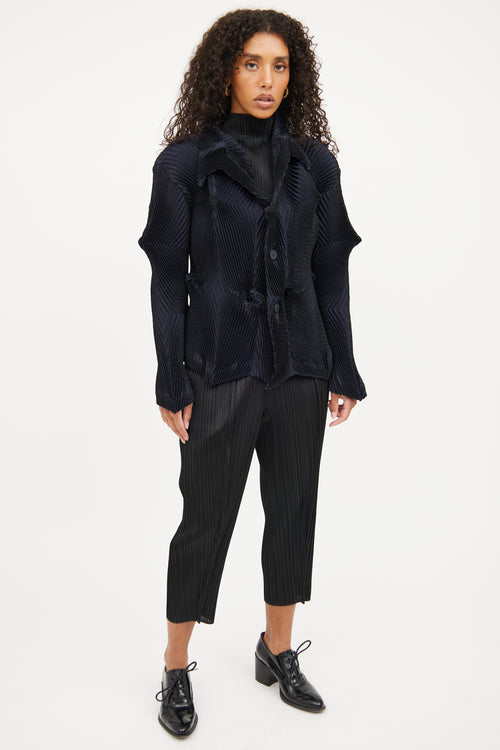 Issey Miyake Black Blue Pleated Cardigan