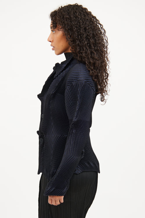 Issey Miyake Black Blue Pleated Cardigan