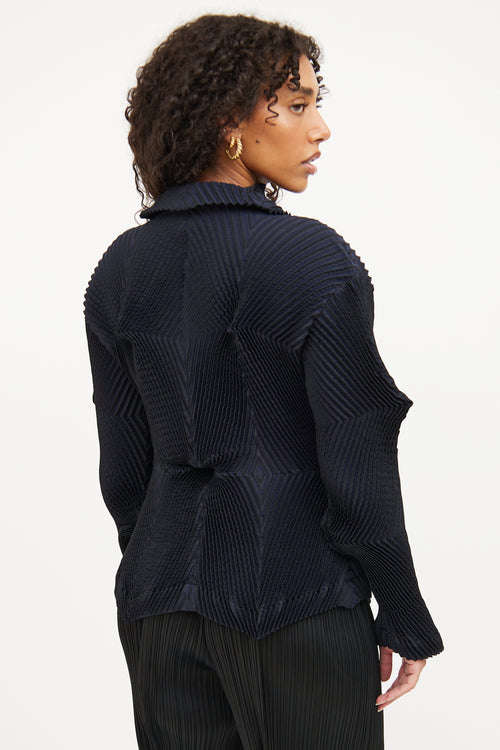 Issey Miyake Black Blue Pleated Cardigan