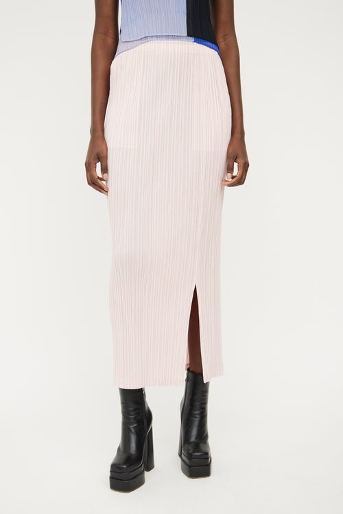 Pleats Please Issey Miyake Pink Pleated Slit Skirt