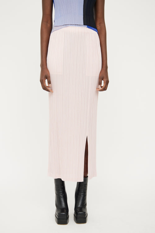 Pleats Please Issey Miyake Pink Pleated Slit Skirt