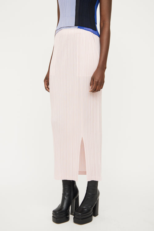 Pleats Please Issey Miyake Pink Pleated Slit Skirt