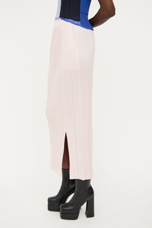 Pleats Please Issey Miyake Pink Pleated Slit Skirt