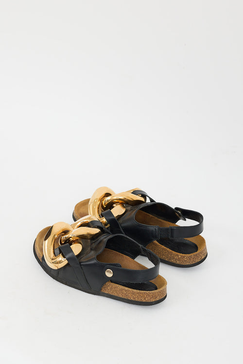 JW Anderson Black Leather 
Gold Chain Slingback Slide