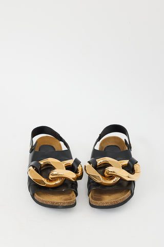 JW Anderson Black Leather 
Gold Chain Slingback Slide