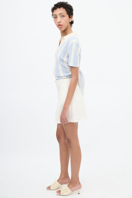 Jacquemus Light Blue 
White Terry Stripe Tie Polo