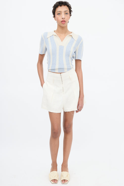 Jacquemus Light Blue 
White Terry Stripe Tie Polo