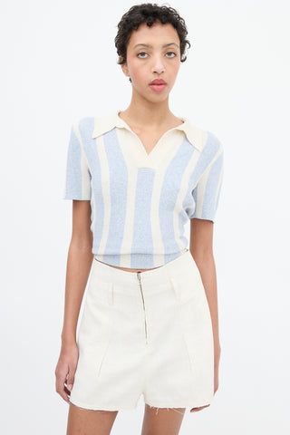 Jacquemus Light Blue 
White Terry Stripe Tie Polo