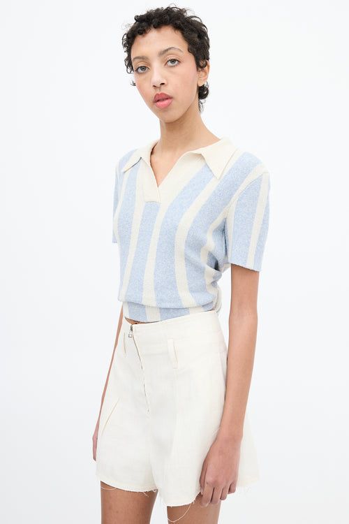 Jacquemus Light Blue 
White Terry Stripe Tie Polo