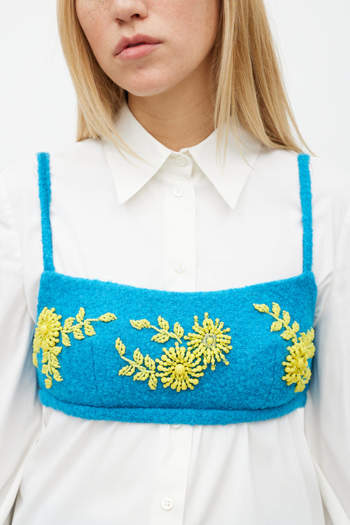 Prada Fall 17 Blue 
Yellow Wool Beaded Crop Top