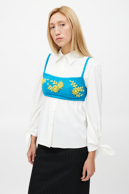 Prada Fall 17 Blue 
Yellow Wool Beaded Crop Top