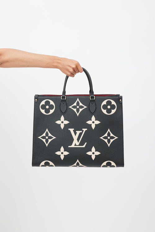 Louis Vuitton Black 
Beige OnTheGo GM Monogram Empreinte Tote Bag