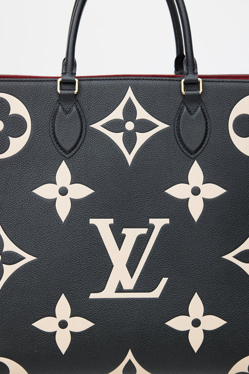 Louis Vuitton Black 
Beige OnTheGo GM Monogram Empreinte Tote Bag