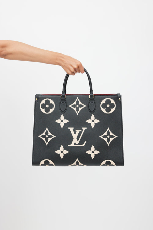 Louis Vuitton Black 
Beige OnTheGo GM Monogram Empreinte Tote Bag