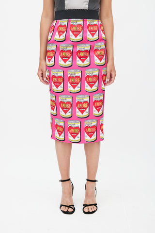 Dolce 
Gabbana Pink 
Multicolour Amore Silk Skirt