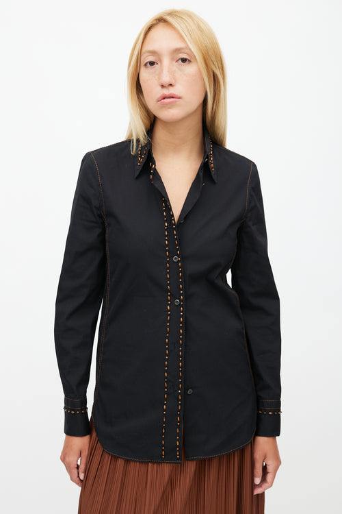 Prada Black Embroidery Wood Shirt