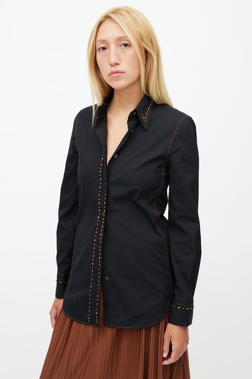 Prada Black Embroidery Wood Shirt