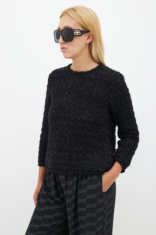 Balenciaga Black Tweed Button Back Sweater